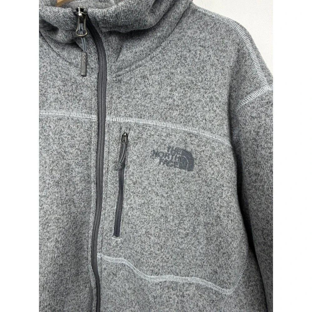 The North Face Full Zip Hooded Fleece Jacket Gray Heather Sherpa Lined Men's XL